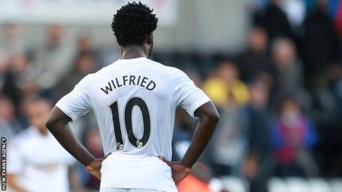 Wilfried Bony appears dejected after Swansea's draw