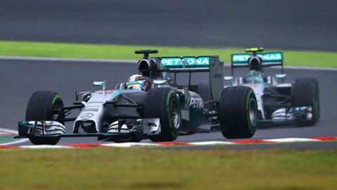 Lewis Hamilton leads Nico Rosberg at Suzuka