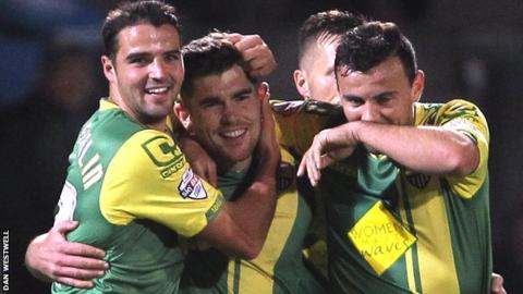Stephen McLaughlin (left) congratulates fellow goalscorer Ronan Murray for Notts County's second goal in the win over Scunthorpe
