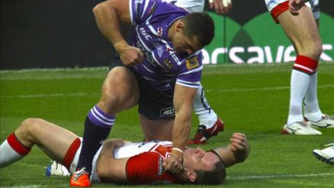 Wigan's Ben Flower punches Lance Hohaia