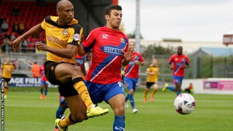 Chris Zebroski goes close for Newport County
