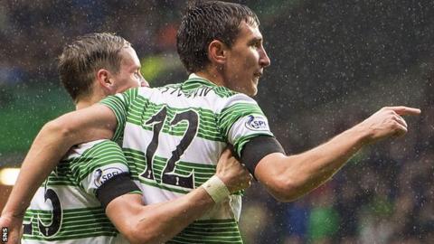 Stefan Scepovic (right) celebrates scoring against Kilmarnock