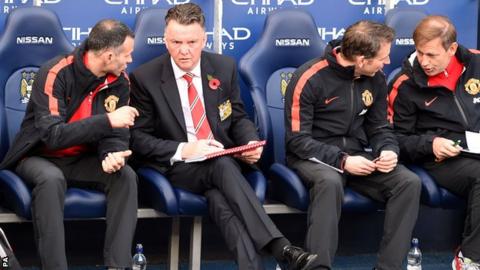 Manchester United manager Louis van Gaal (second left)