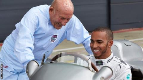 Sir Stirling Moss and Lewis Hamilton
