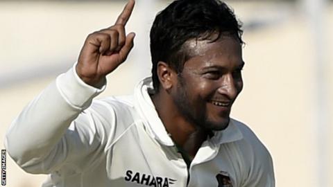 Shakib Al Hasan dismisses Zimbabwean batsman Natsai M'shangwe