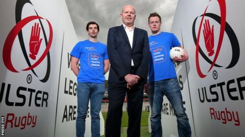 Anto Finnegan with Ulster players Aaron Findon and Rory Beggan