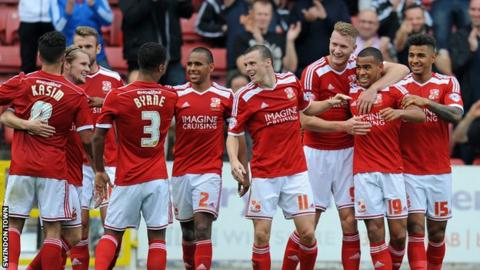 Swindon Town celebrate scoring