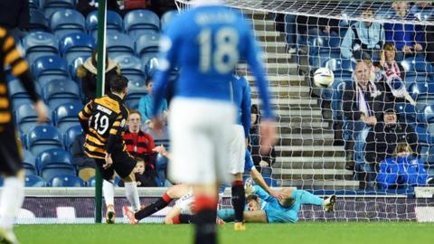 Liam Buchanan scores for Alloa Athletic against Rangers