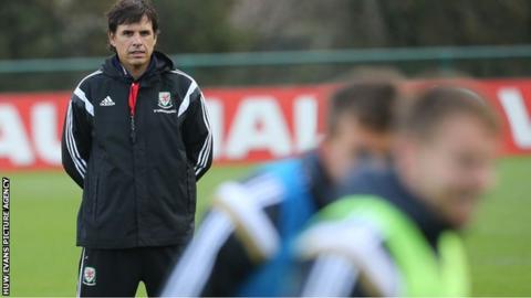 Wales manager Chris Coleman oversees training in Belgium