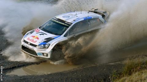 Volkswagen's Sebastian Ogier in action at Wales Rally GB