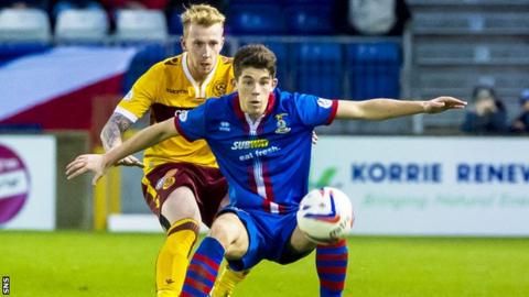 Inverness' Ryan Christie put under pressure from Motherwell's Craig Reid (left).