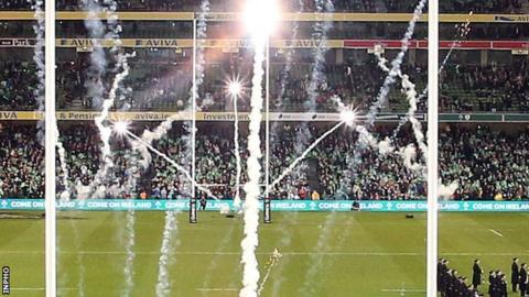 Fireworks went off before the start of the Ireland v Australia game at the Aviva Stadium
