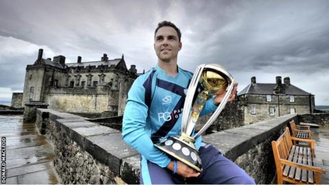 Scotland captain Preston Mommsen with the Cricket World Cup