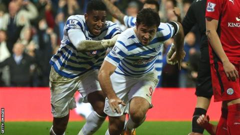 Charlie Austin celebrates scoring against Leicester