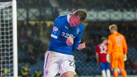 Dean Shiels celebrates his goal at Ibrox