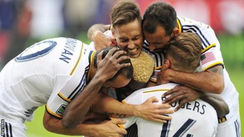 LA Galaxy players celebrate
