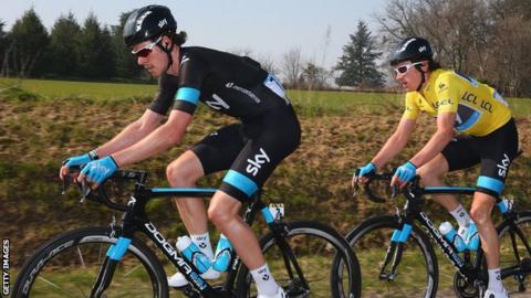 Luke Rowe (L) and Geraint Thomas (R)