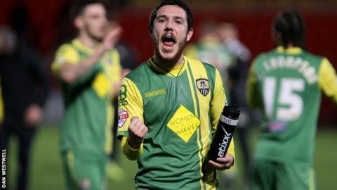 Liam Noble celebrates after Notts County's win over Doncaster Rovers