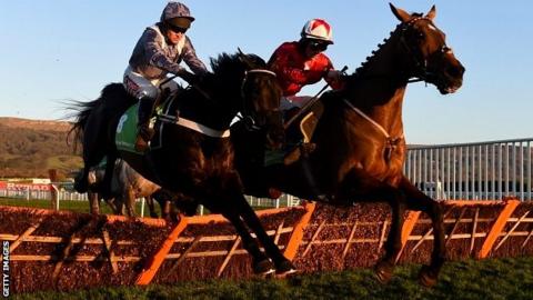 The New One ridden by jockey Sam Twiston-Davies (R