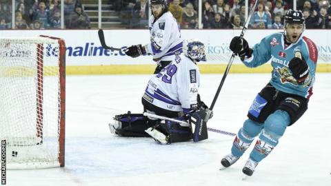 Adam Keefe celebrates after scoring against Braehead Clan