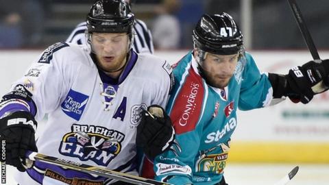 Braehead's Scott Aarssen clashes with Adam Keefe of Belfast Giants in Saturday's game