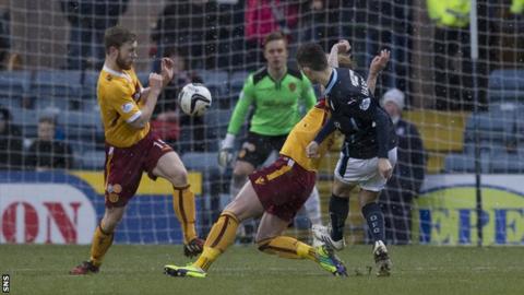 Alex Harris scores for Dundee against Motherwell