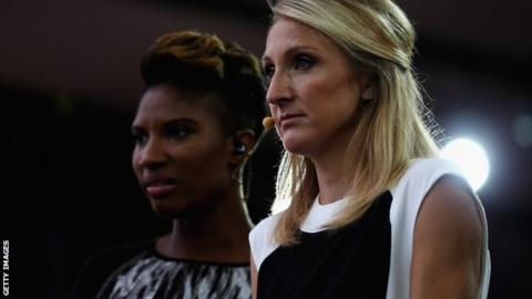 Radcliffe commentates on athletics for the BBC, appearing alongside Denise Lewis