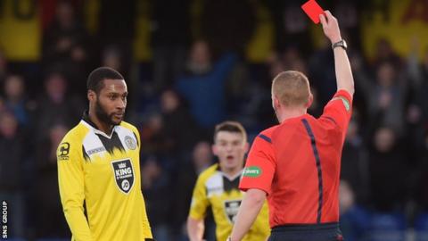 St Mirren striker Yoann Arquin was sent off against the club he left this month