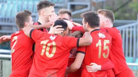 Truro City celebrate a goal against Dorchester Town