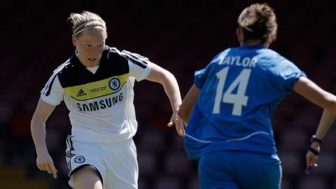 Danielle Buet of Chelsea (left) in action for Chelsea against Birmingham
