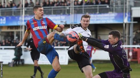 Stuart O'Keefe in action for Crystal Palace in the FA Cup tie against Dover in January 2015