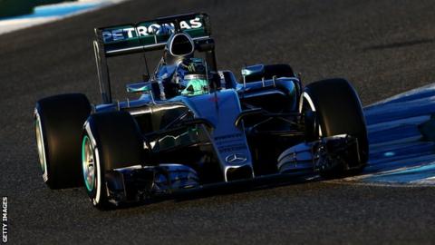 Nico Rosberg in the new 2015 Mercedes at pre-season testing in Spain