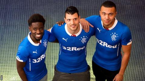Rangers players Gael Bigirimana, Haris Vuckic and Remie Streete