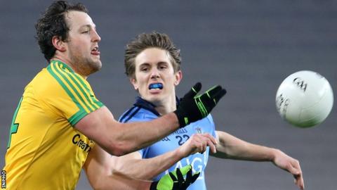 Donegal forward Michael Murphy in action against Michael Fitzsimons of Dublin