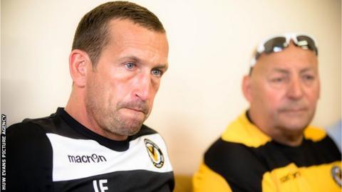 Former Newport manager Justin Edinburgh (left) with County chairman Les Scadding
