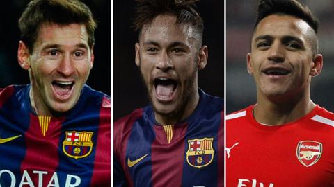 Lionel Messi, Neymar and Alexis Sanchez