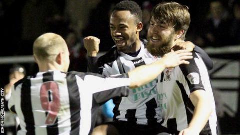 Bath City celebrate scoring against Dover