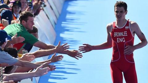 Jonny Brownlee on his way to winning triathlon silver at last year's Commonwealth Games