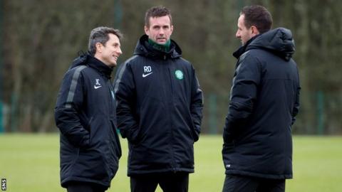 Ronny Deila, John Collins and John Kennedy
