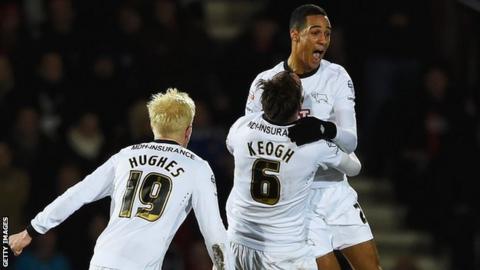 Thomas Ince celebrates his goal against Bournemouth