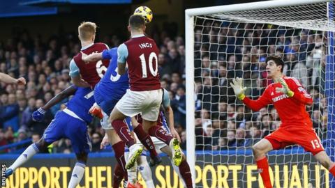 Ben Mee scores Burnley's equaliser at Chelsea