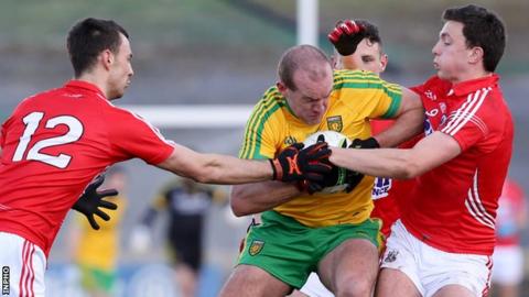Neil Gallagher in action in Donegal's win over Cork at Ballyshannon