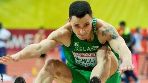 Adam McMullen competing for Ireland at the European Indoor Championships