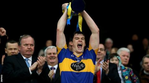 Christopher McGuinness celebrates the All-Ireland success with O'Donovan Rossa