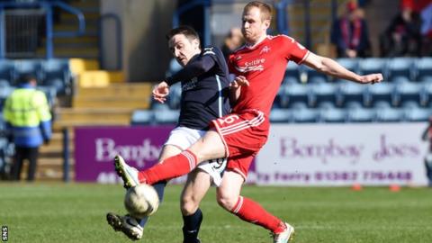 Paul Heffernan (left) is challenged by Aberdeen's Mark Reynolds.