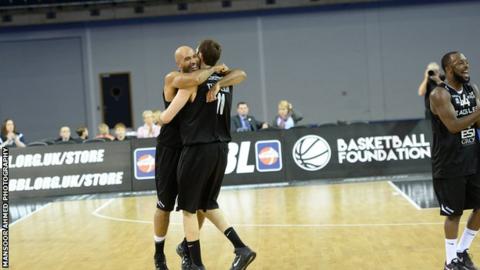 Newcastle Eagles players celebrate after winning the BBL Trophy