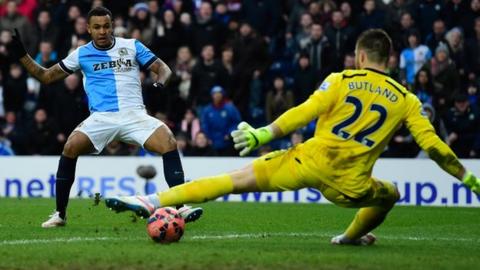 Blackburn's Josh King fires past Jack Butland in Rovers' 4-1 FA Cup fifth round win at Ewood Park