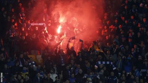 Dynamo Kiev fans start flares during their Europa League win over Everton