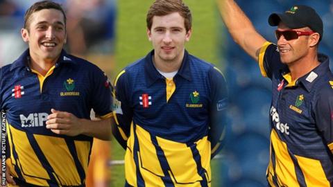 Glamorgan spin bowlers Andrew Salter, Kieran Bull, Dean Cosker