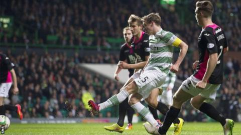 Stefan Johansen scores for Celtic against Partick Thistle